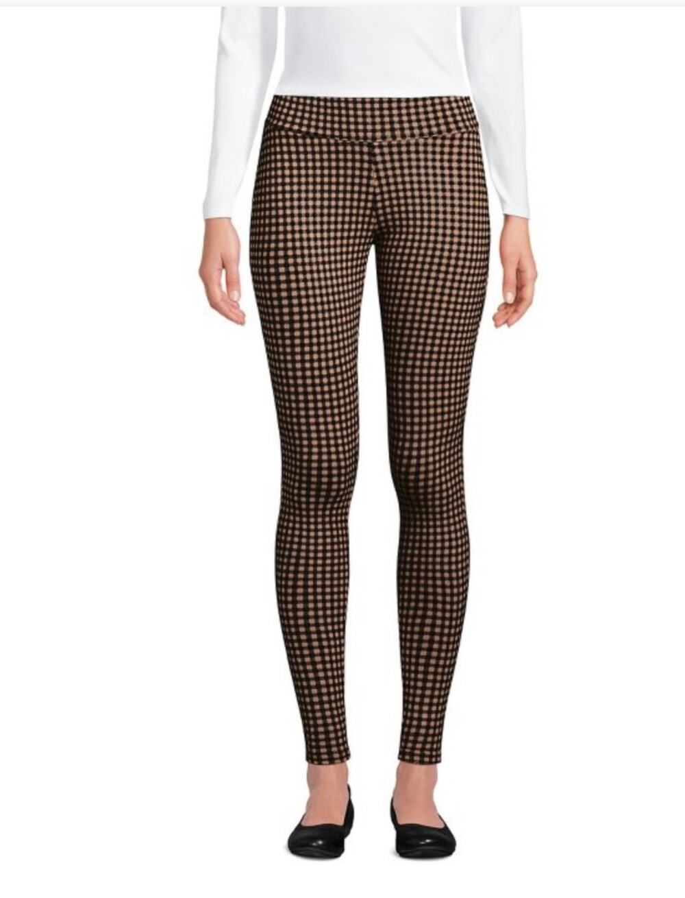 Lands End Starfish Houndstooth Check Leggings Brown Black